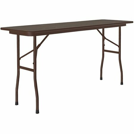 CORRELL 18'' x 60'' Walnut Thermal-Fused Laminate Top Folding Table with Brown Frame 384BF1860TFW